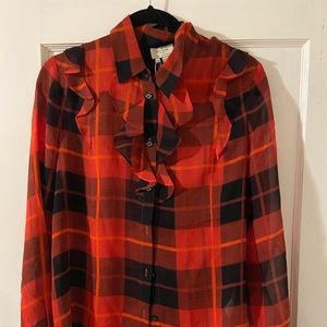 Kate Spade Woodland Plaid Chiffon Blouse size 8